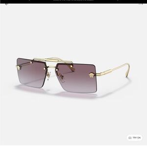 NEW Versace VE2245 10028H Gold Violet Gradient Rimless Rectangle Sunglas…